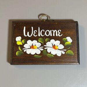 Hand-Painted Welcome Sign with Flowers
